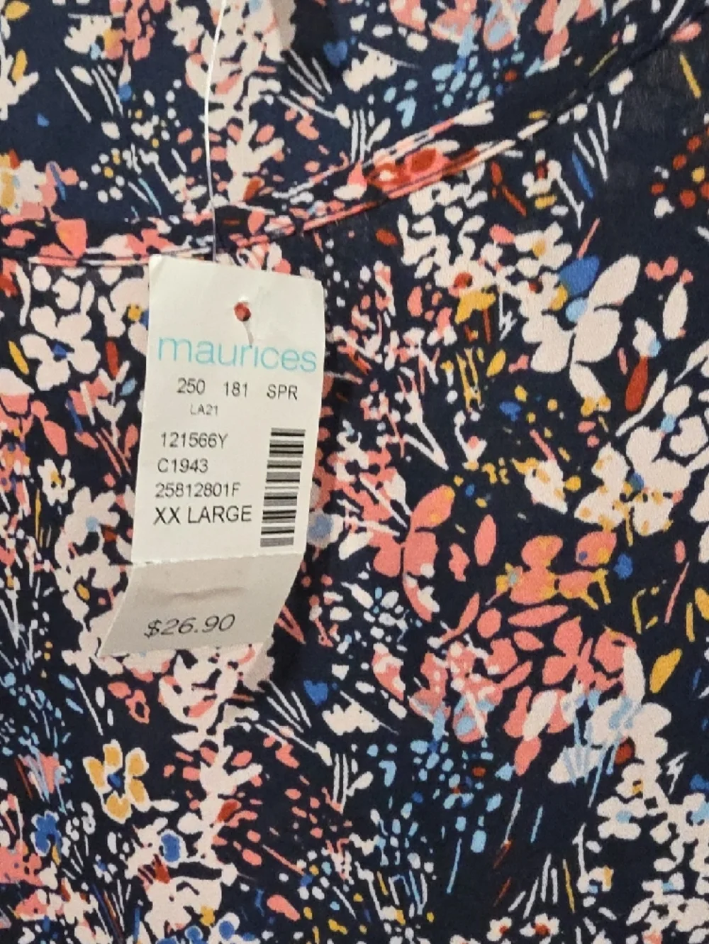 Maurices Navy Floral Tee with Pink, White & Coral Blooms - Picture 3 of 8